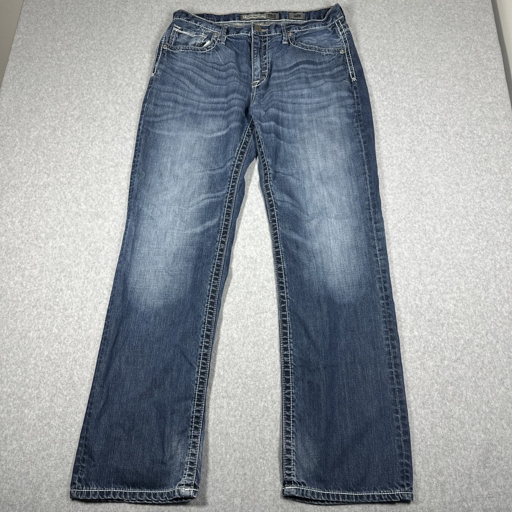 BKE Tyler Straight Loose Jeans Men's 34R (Fits 34x32) Faded Blue Stretch Denim